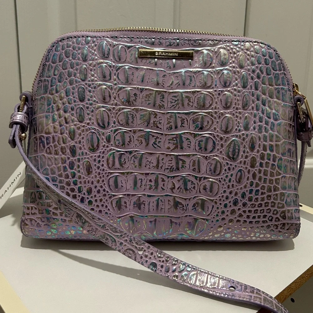 Brahmin Mini Sydney Violet Wonderland Melbourne Leather Crossbody & Card Case - Picture 9 of 15